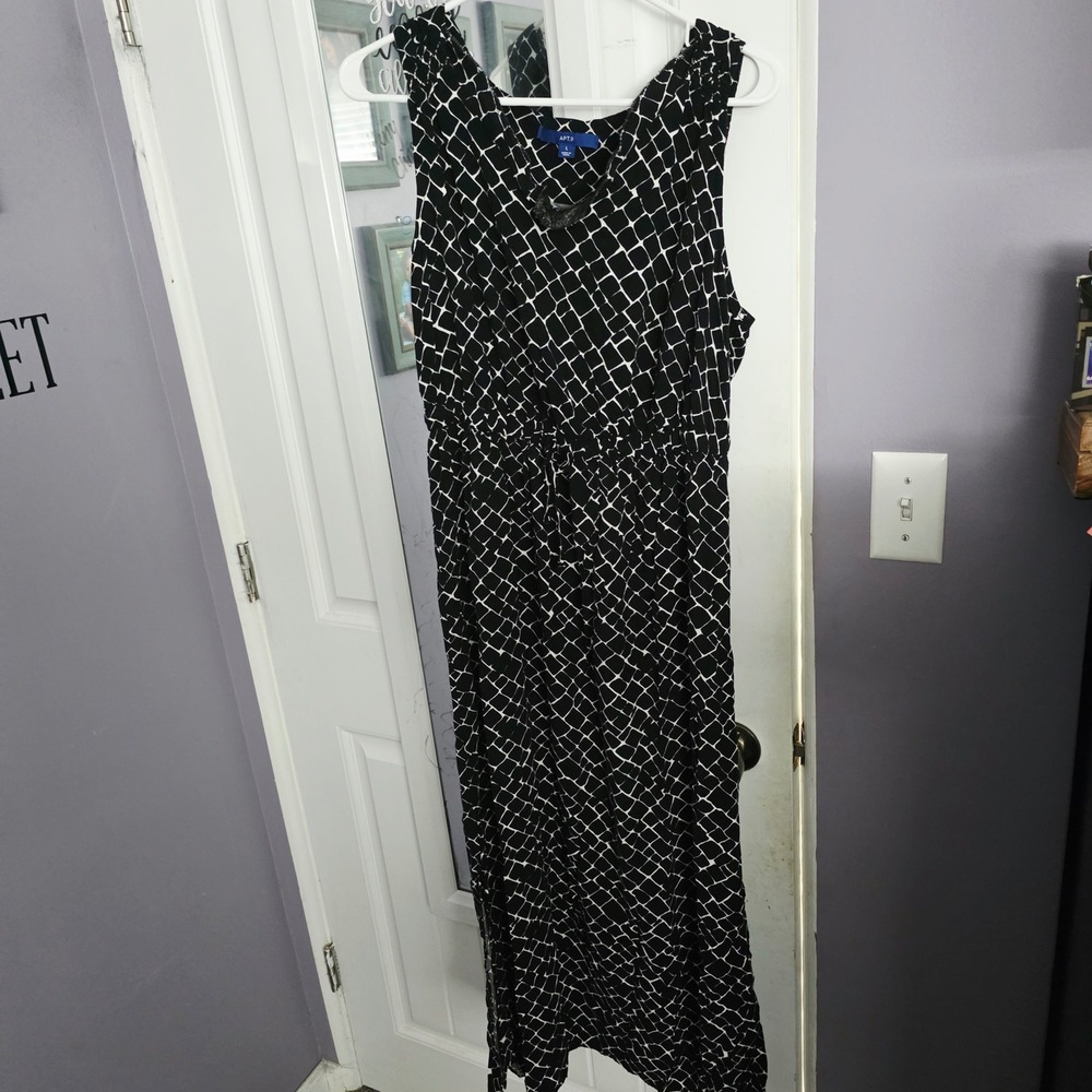 Apt. 9 Womens Black White Geometric Grid V-Neck Sleeveless Maxi Dress Large